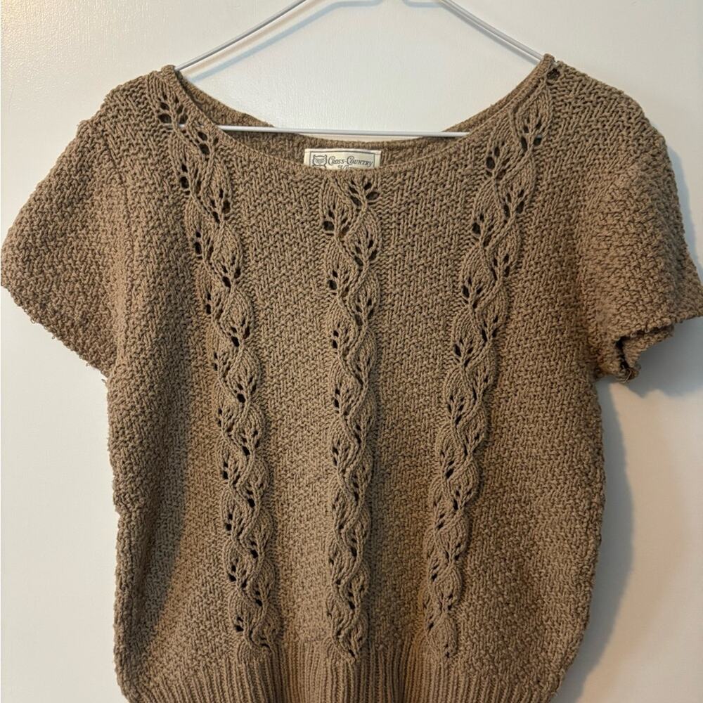Knit Autumnal Academic Vintage Short Sleeved Sweater Beige Women’s Large